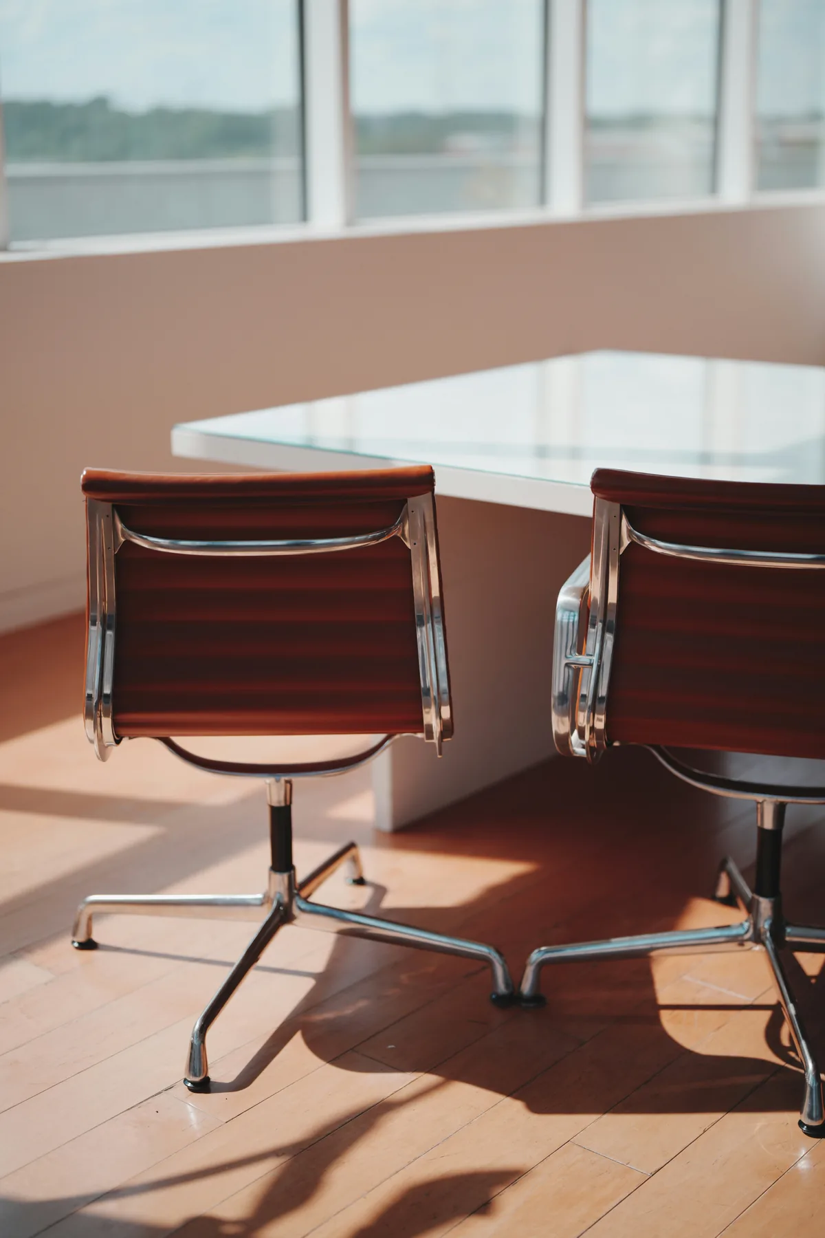 Modern sunlit office meeting space